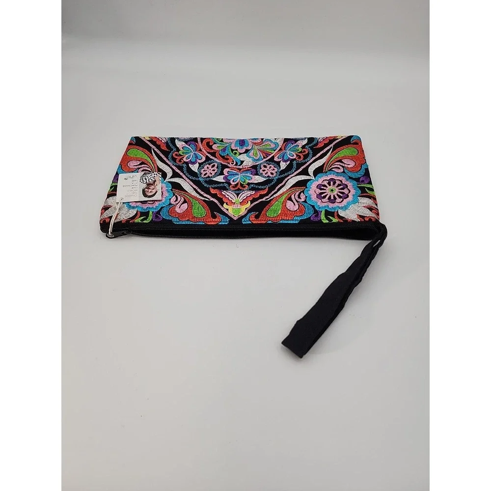 NWT fair trade Handmade embroidered wristlet floral‎ clutch bag - Picture 5 of 7